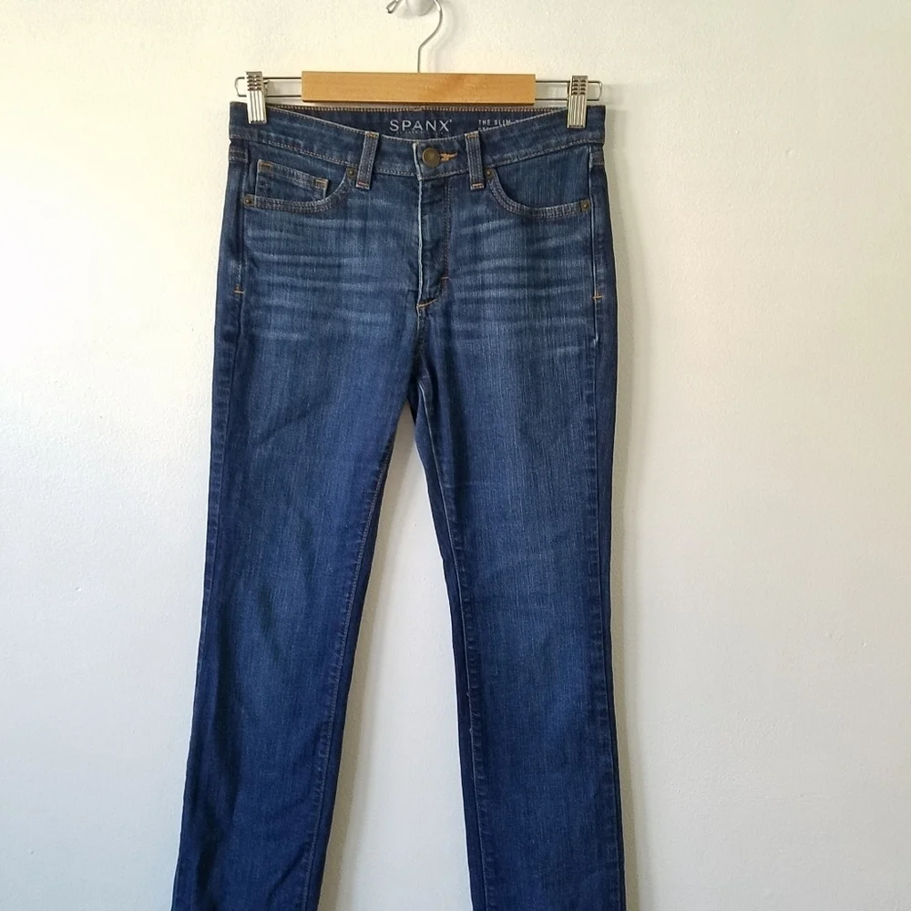 Spanx The Slim-X Straight Blue Midrise Dark Wash Denim Size 27 - Picture 4 of 12